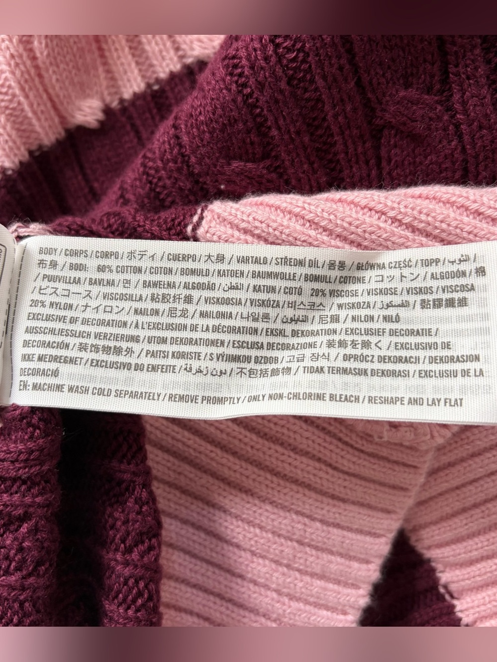 Hollister Ivy Cable-Knit V-Neck Long Sleeve Light Pink Stripe Sweater NWT Size M - Picture 8 of 9